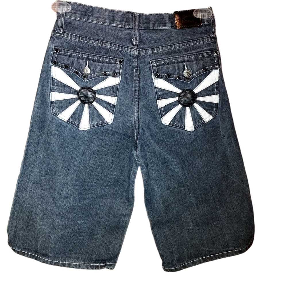 SACRED CROWN Boys White Sunburst Denim Long Shorts Size 18